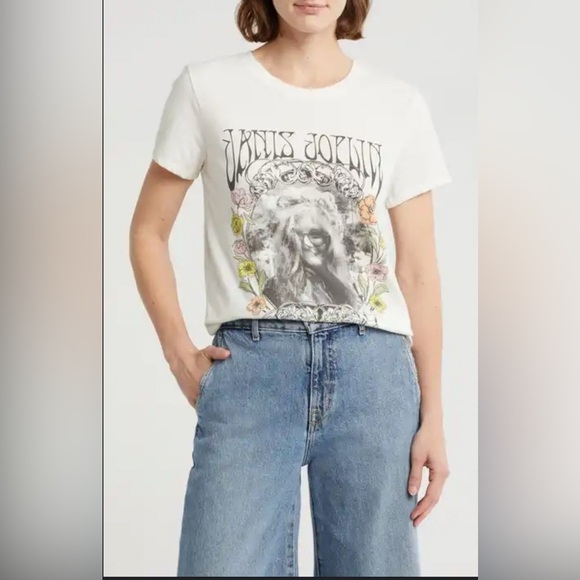 NWT Lucky Brand Janis Joplin Graphic T-Shirt in Marshmallow White Size Large - Picture 1 of 10